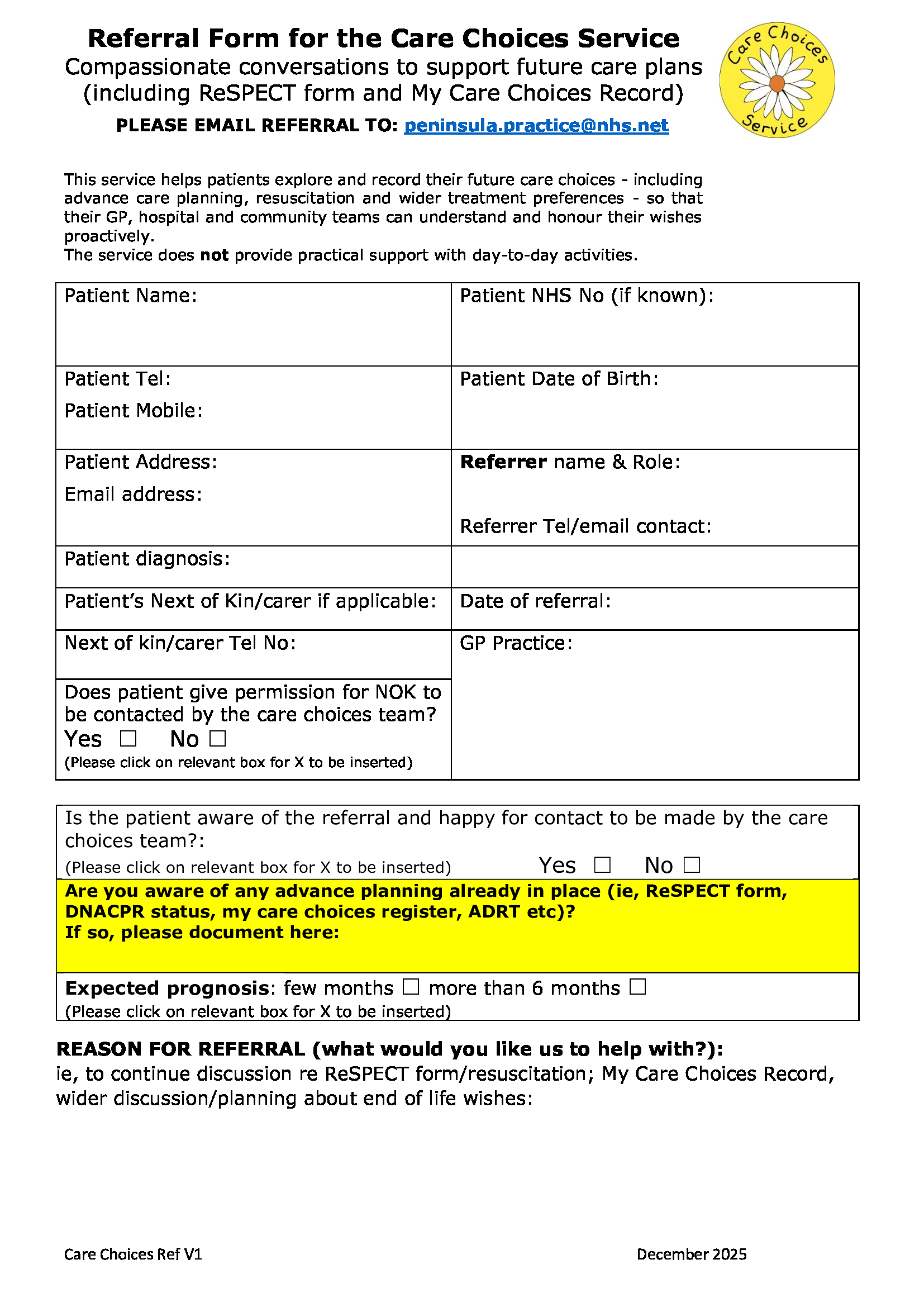 Care Choices Services Referral form